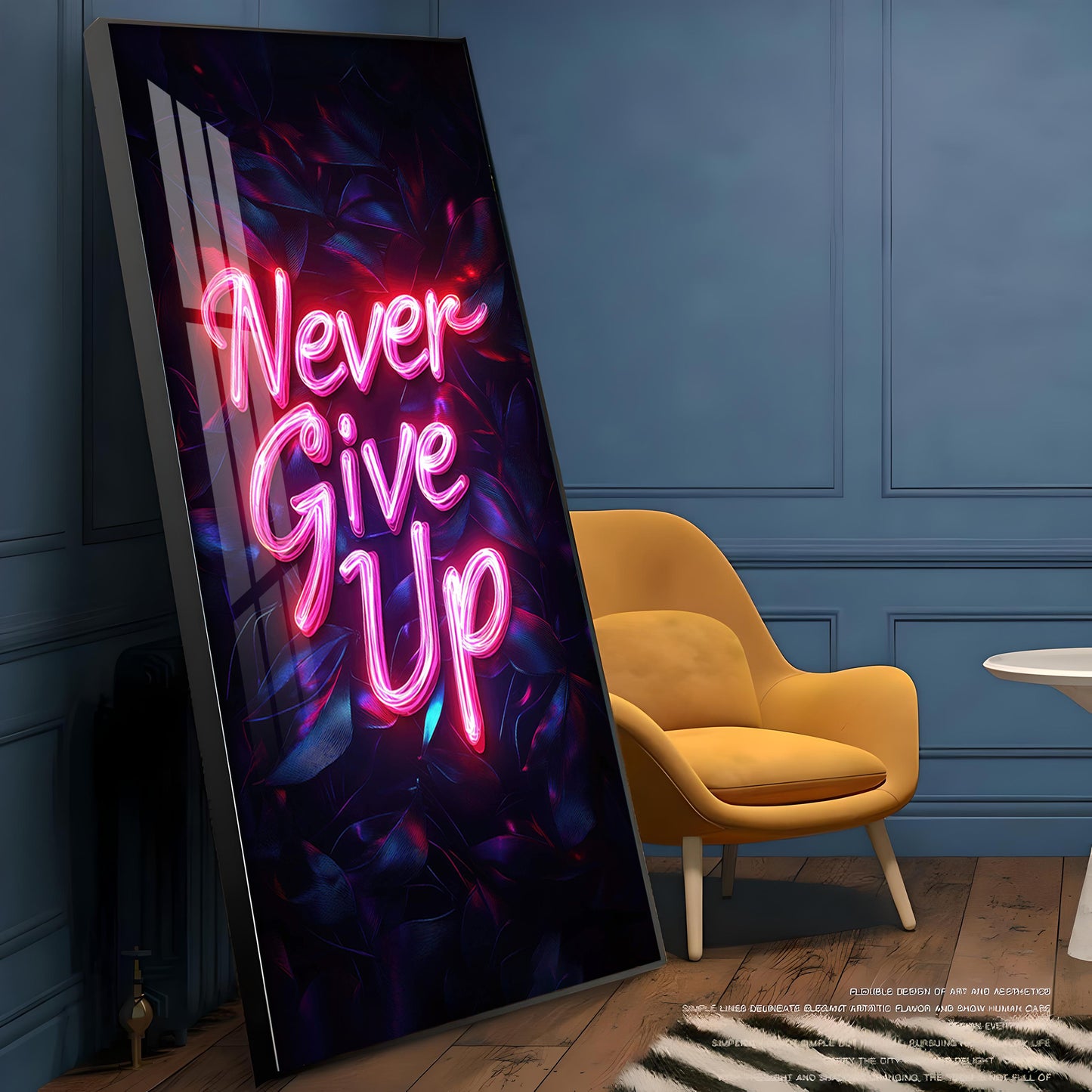Never Give Up motivational Glass Finish Vertical Wall Art