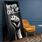 Never Give Up Motivational Quote Glass Finish Vertical Wall Art