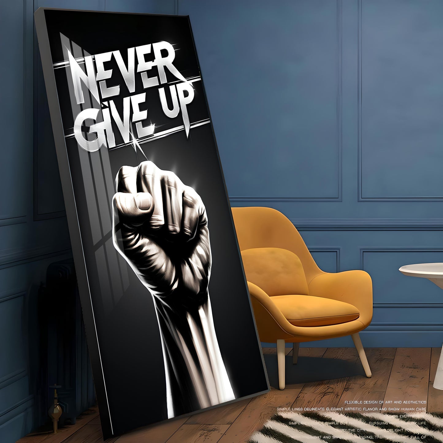 Never Give Up Motivational Quote Glass Finish Vertical Wall Art