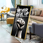 Never Give Up Motivational Quote Glass Finish Vertical Wall Art