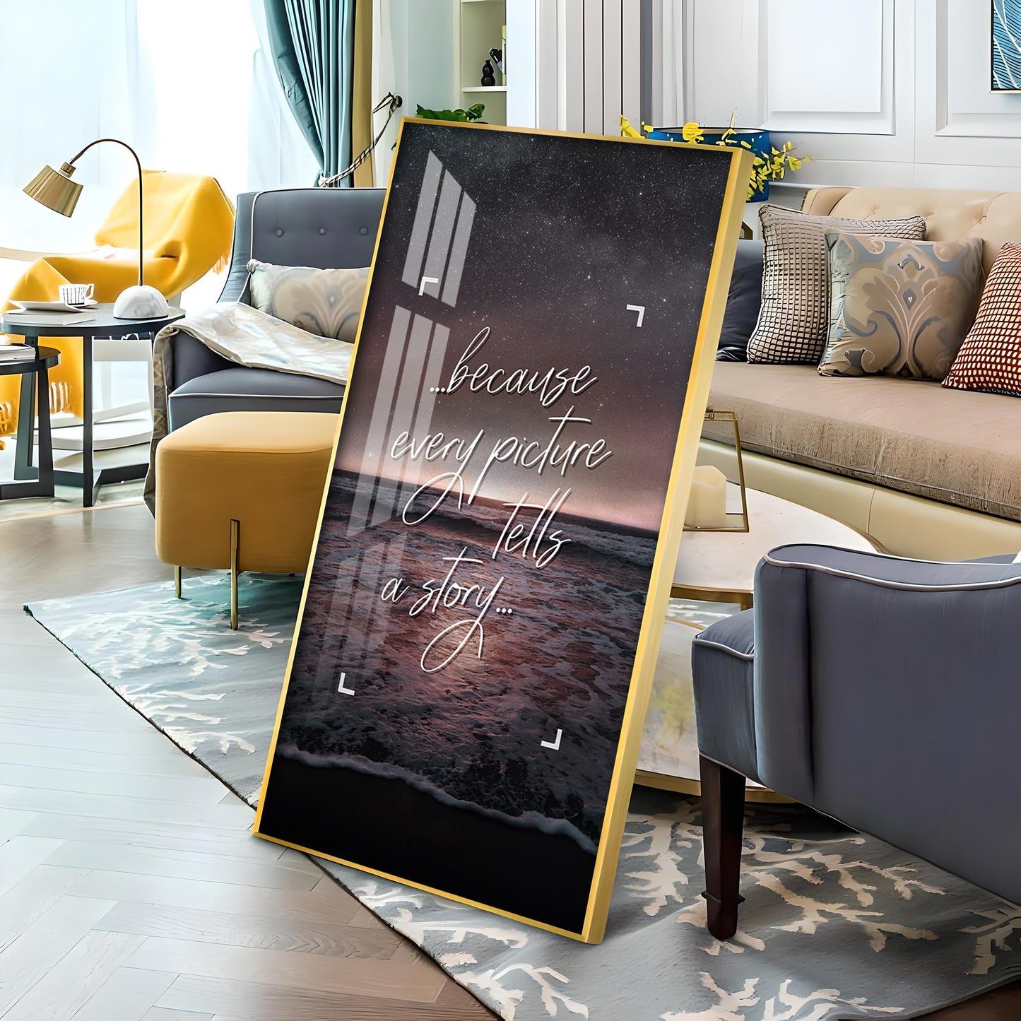 Because Every Picture Tells A Story Motivational Glass Finish Vertical Wall Art