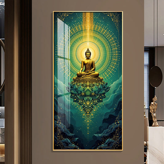Surreal Energy Of Budha Glass Finish Vertical Wall Art
