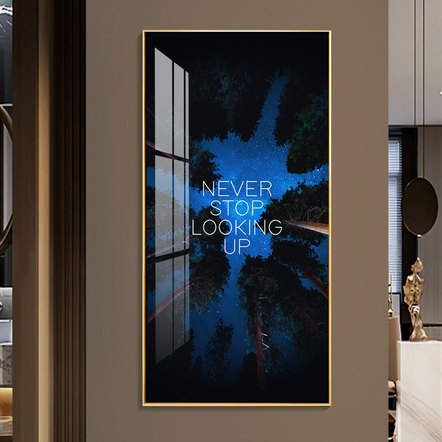 Never Stop Looking Up Motivational Glass Finish Vertical Wall Art