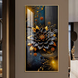 Surreal Black Flower Glass Finish Vertical Wall Art