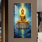 Calm Buddha In River Glass Finish Vertical Wall Art