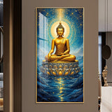 Calm Buddha In River Glass Finish Vertical Wall Art
