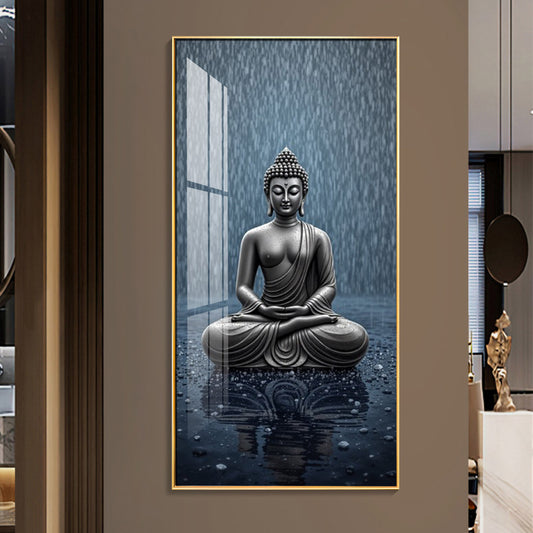 Sacred Budha Meditation Glass Finish Vertical Wall Art