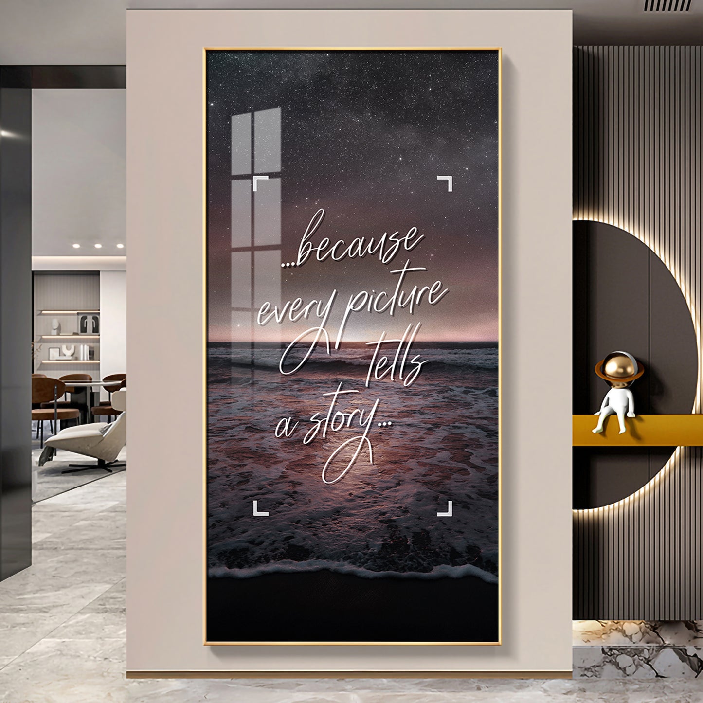 Because Every Picture Tells A Story Motivational Glass Finish Vertical Wall Art