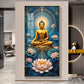 Meditating Buddha With White Lotus Glass Finish Vertical Wall Art