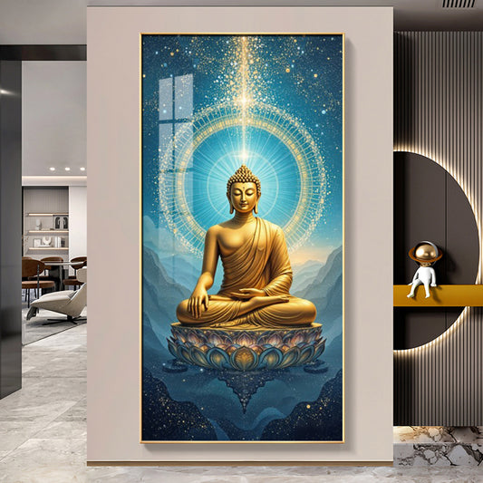Mastering Concious Energery Budha Glass Finish Vertical Wall Art