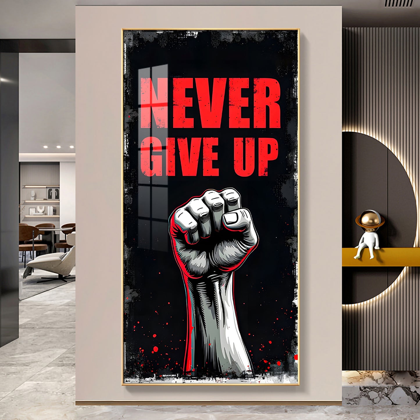 Never Give Up Glass Finish Vertical Wall Art
