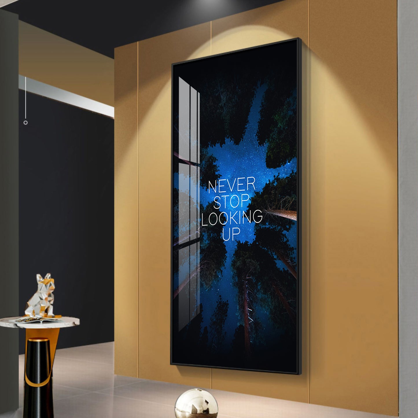 Never Stop Looking Up Motivational Glass Finish Vertical Wall Art