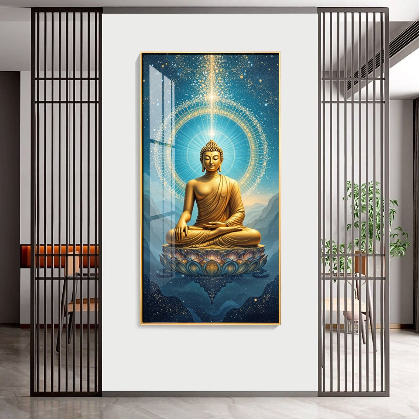 Mastering Concious Energery Budha Glass Finish Vertical Wall Art