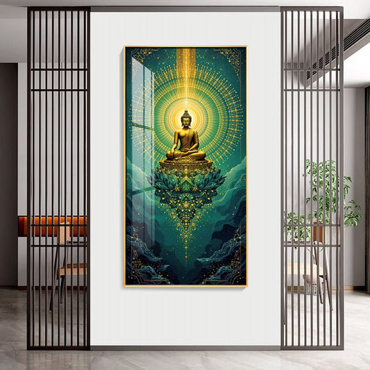 Surreal Energy Of Budha Glass Finish Vertical Wall Art