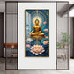 Meditating Buddha With White Lotus Glass Finish Vertical Wall Art