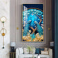 Peacock On Tree Branch Glass Finish Vertical Wall Art