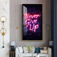 Never Give Up motivational Glass Finish Vertical Wall Art
