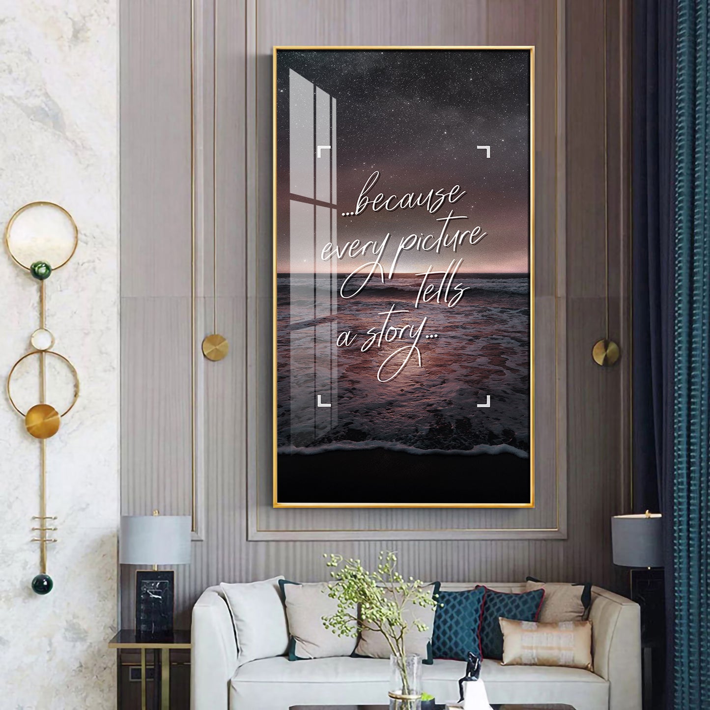 Because Every Picture Tells A Story Motivational Glass Finish Vertical Wall Art
