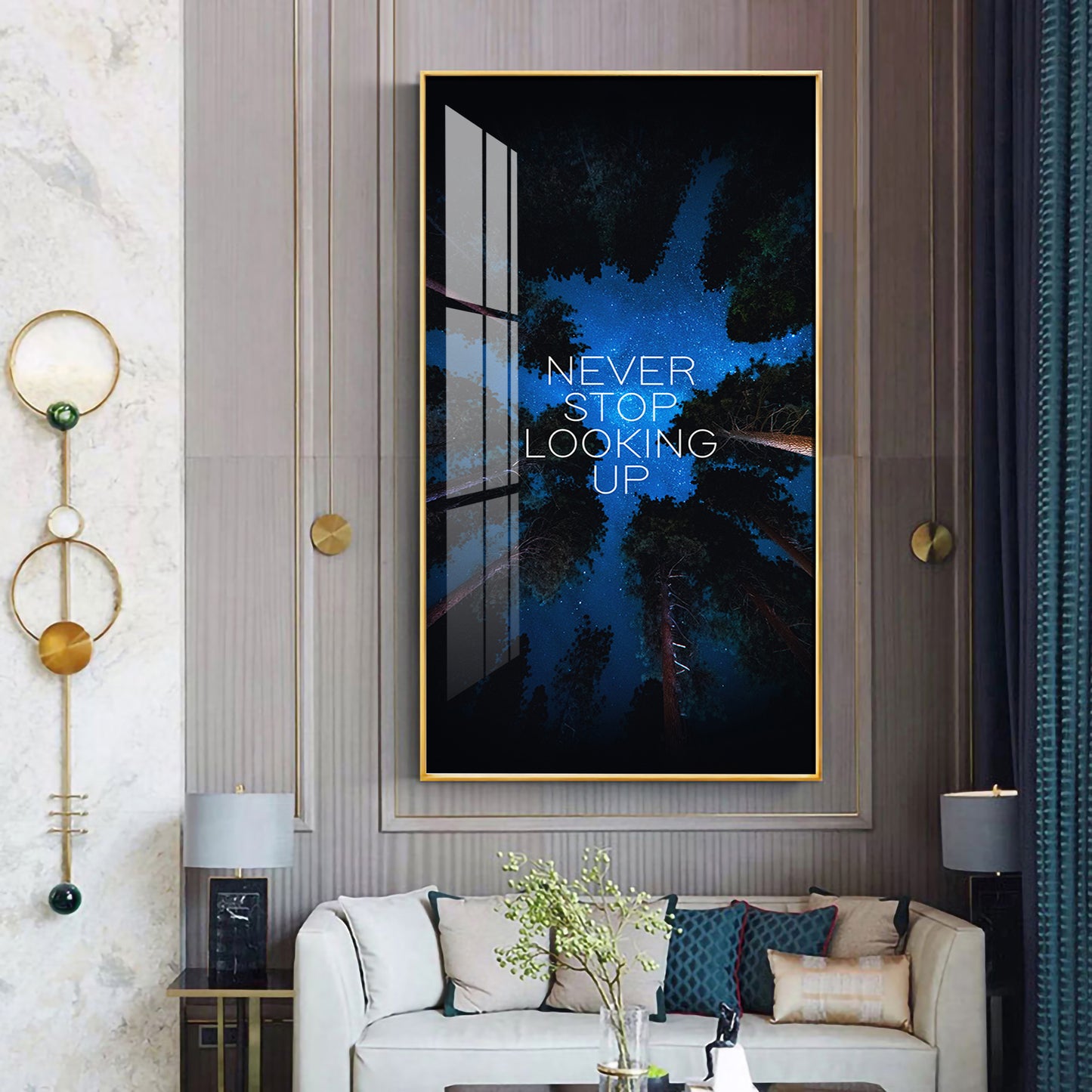 Never Stop Looking Up Motivational Glass Finish Vertical Wall Art