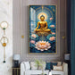 Meditating Buddha With White Lotus Glass Finish Vertical Wall Art