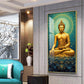 Golden Buddha's Energetic Wisdom Glass Finish Vertical Wall Art