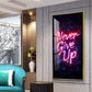 Never Give Up motivational Glass Finish Vertical Wall Art