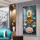 Meditating Buddha With White Lotus Glass Finish Vertical Wall Art