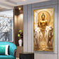 Meditating Budha With Alpha Elephant Glass Finish Vertical Wall Art
