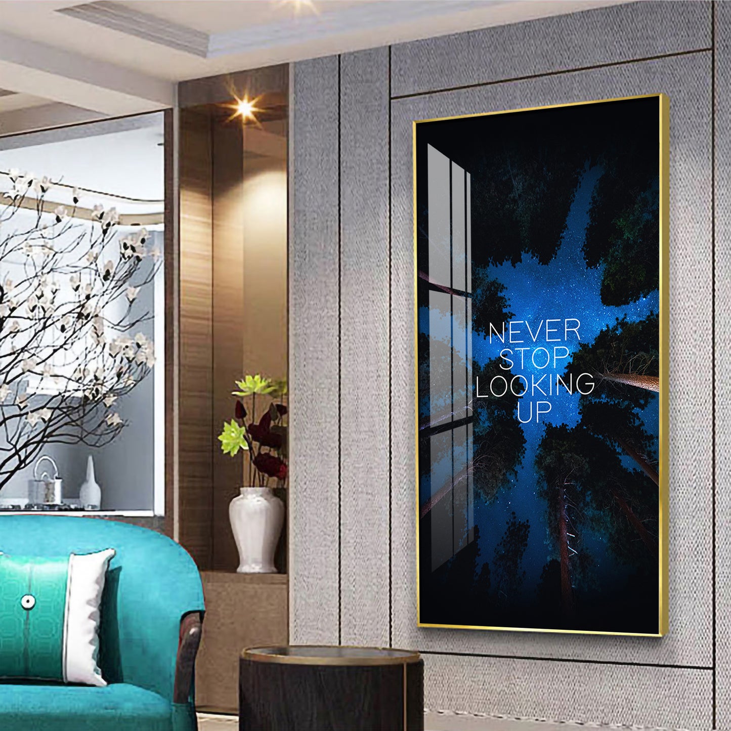 Never Stop Looking Up Motivational Glass Finish Vertical Wall Art