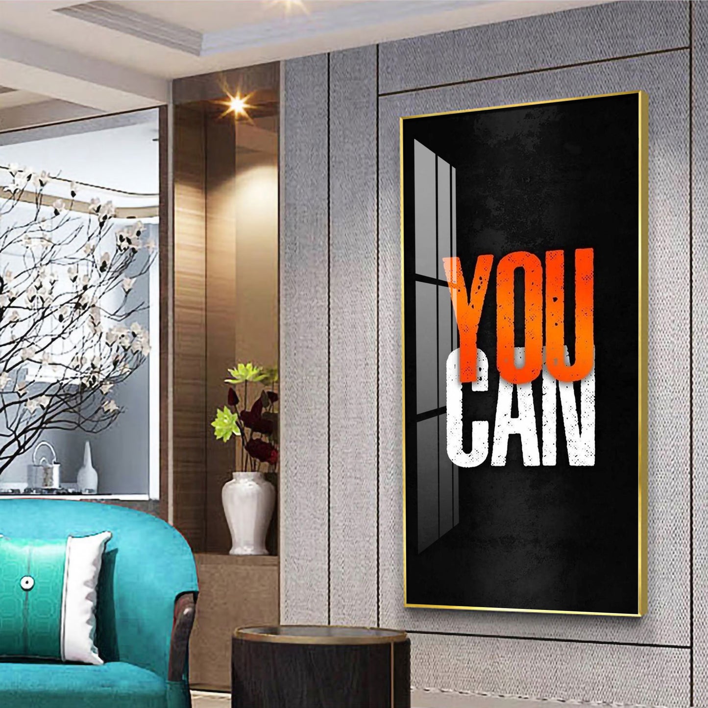 You Can Motivational Glass Finish Vertical Wall Art