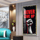 Never Give Up Glass Finish Vertical Wall Art