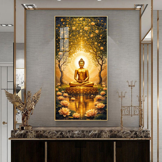 Budha's Aura Enligtning Glass Finish Vertical Wall Art