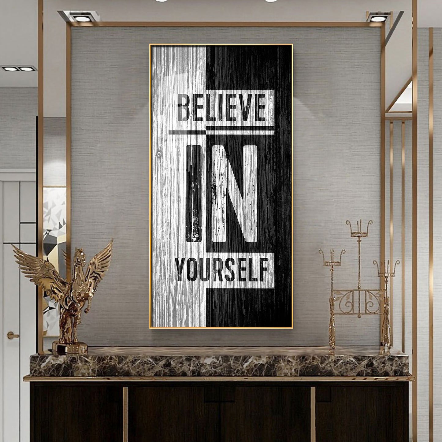 Believe In Yourself Motivational Glass Finish Vertical Wall Art