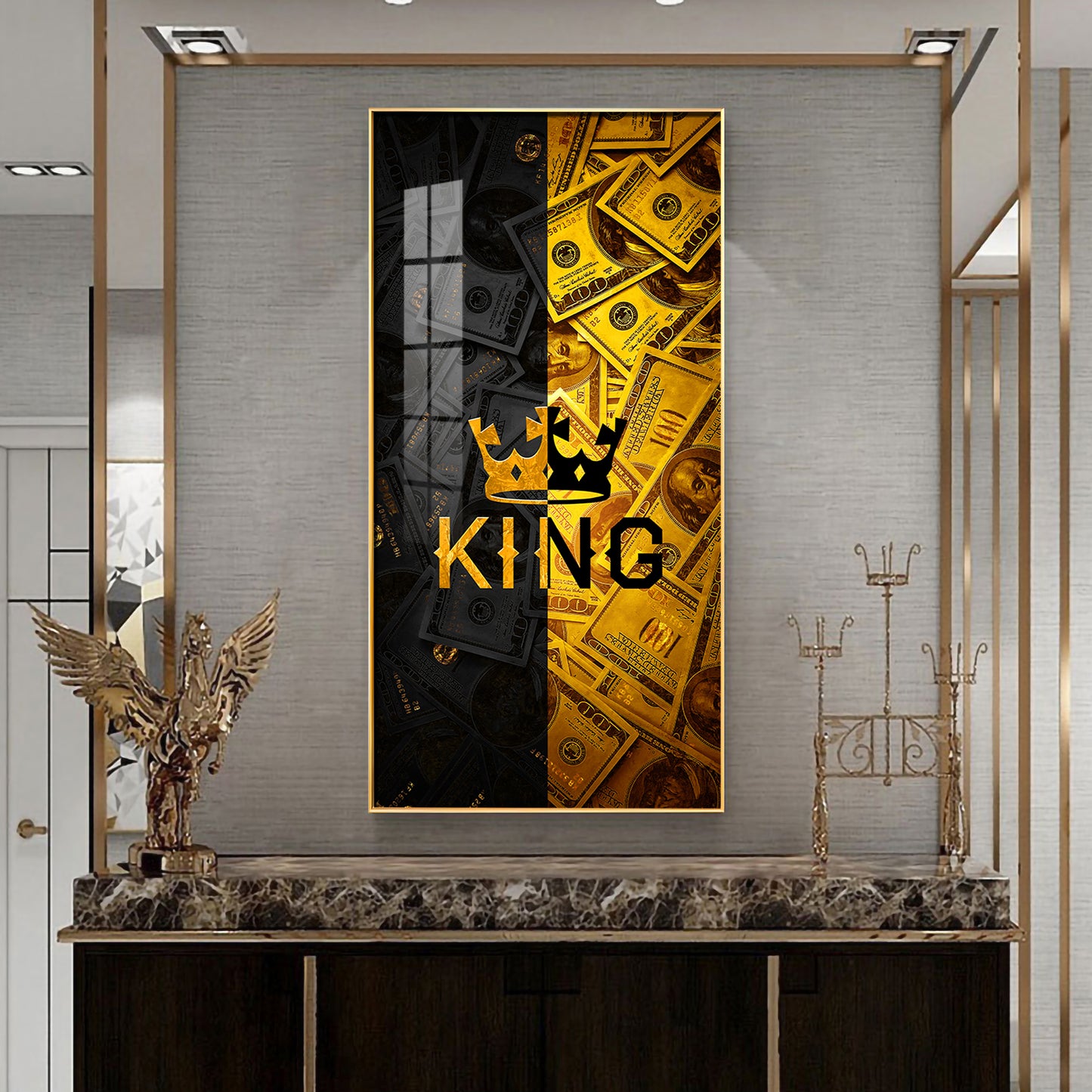 King Motivational Glass Finish Vertical Wall Art