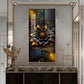 Surreal Black Flower Glass Finish Vertical Wall Art