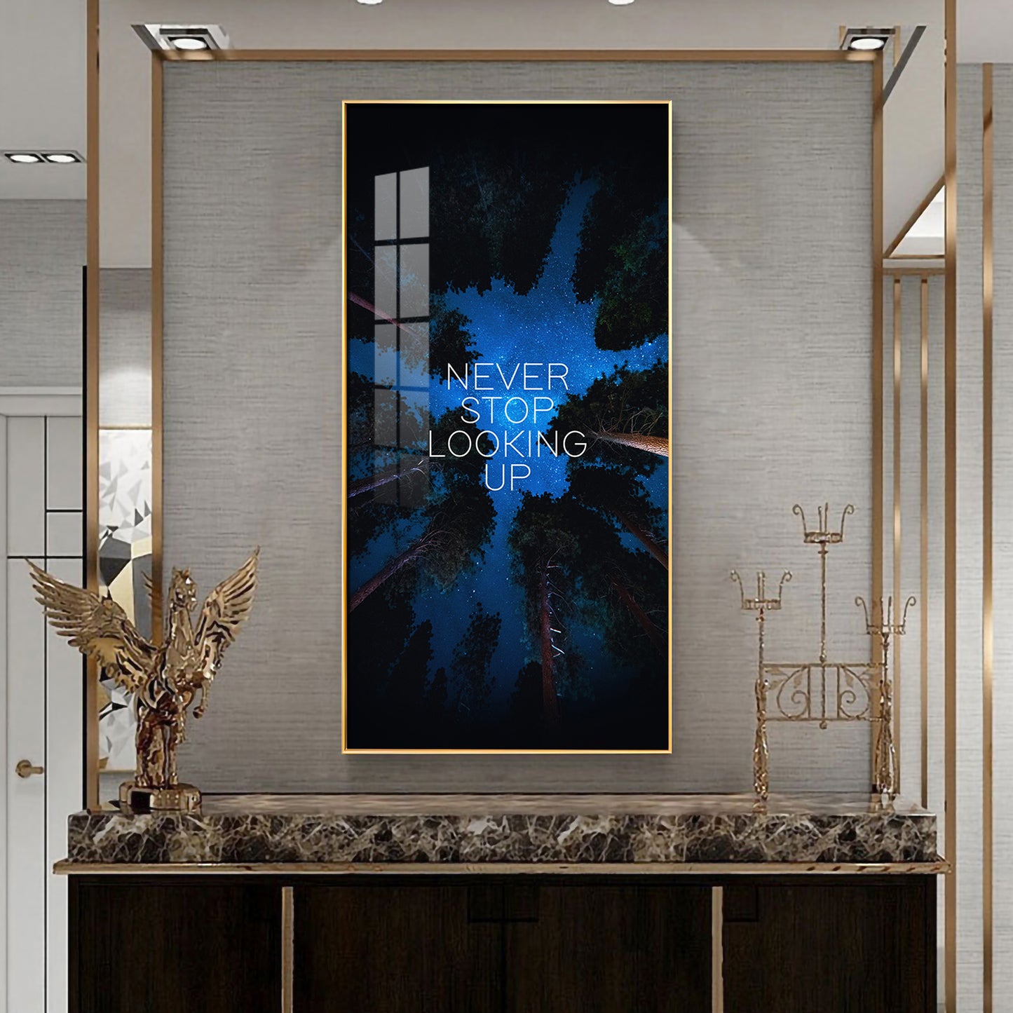 Never Stop Looking Up Motivational Glass Finish Vertical Wall Art