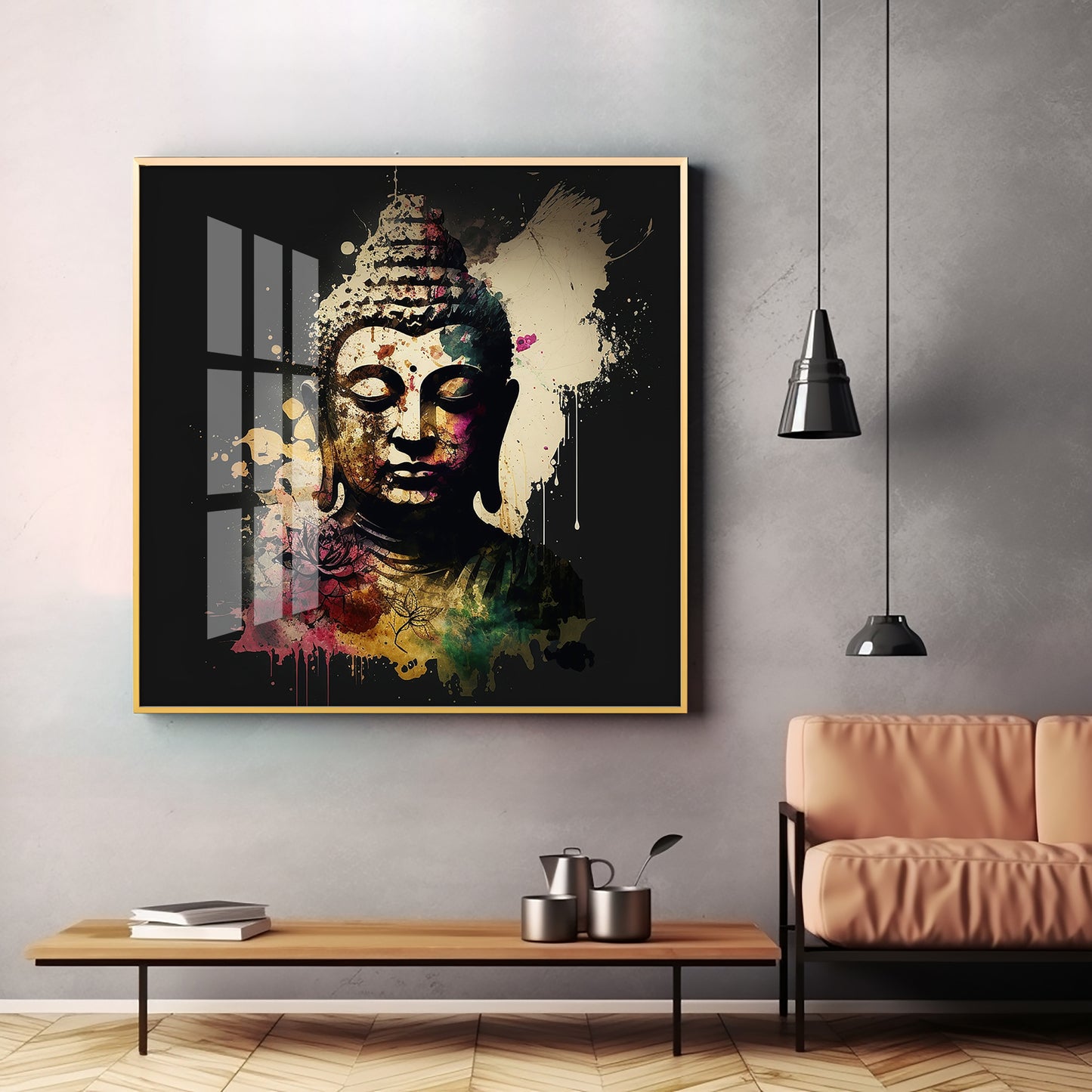 Harmony Of Buddha Calmness Glass Finish Square Wall Art