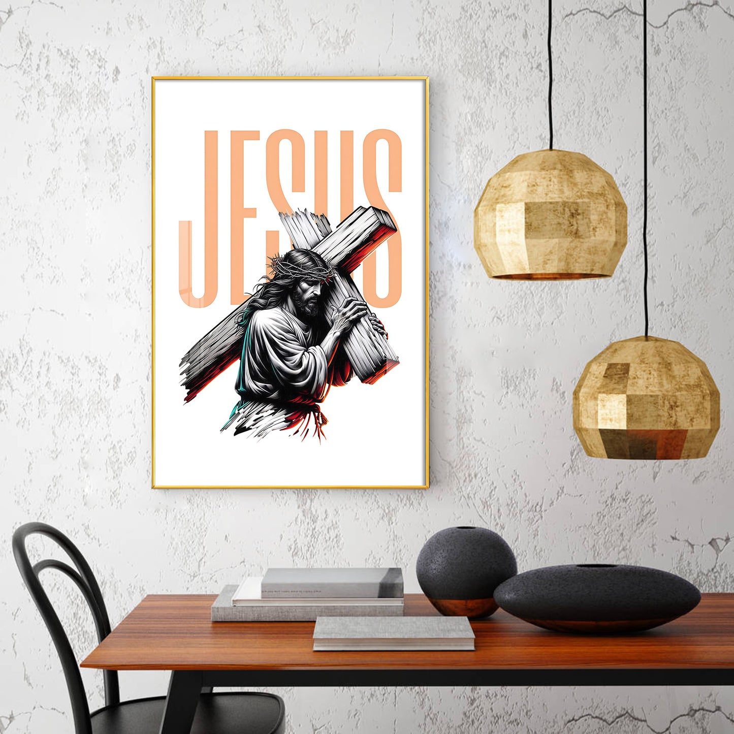 Jesus Christ with Cross Glass Finish Vertical Wall Art