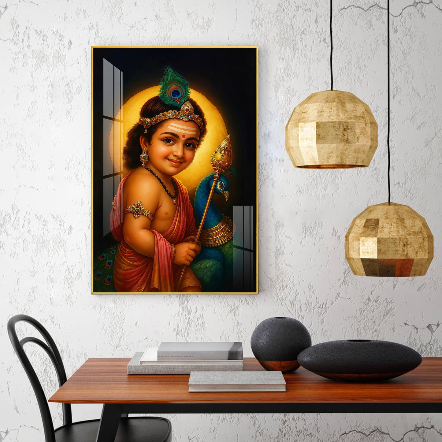 Baby Lord Muruga Glass Finish Vertical Wall Art
