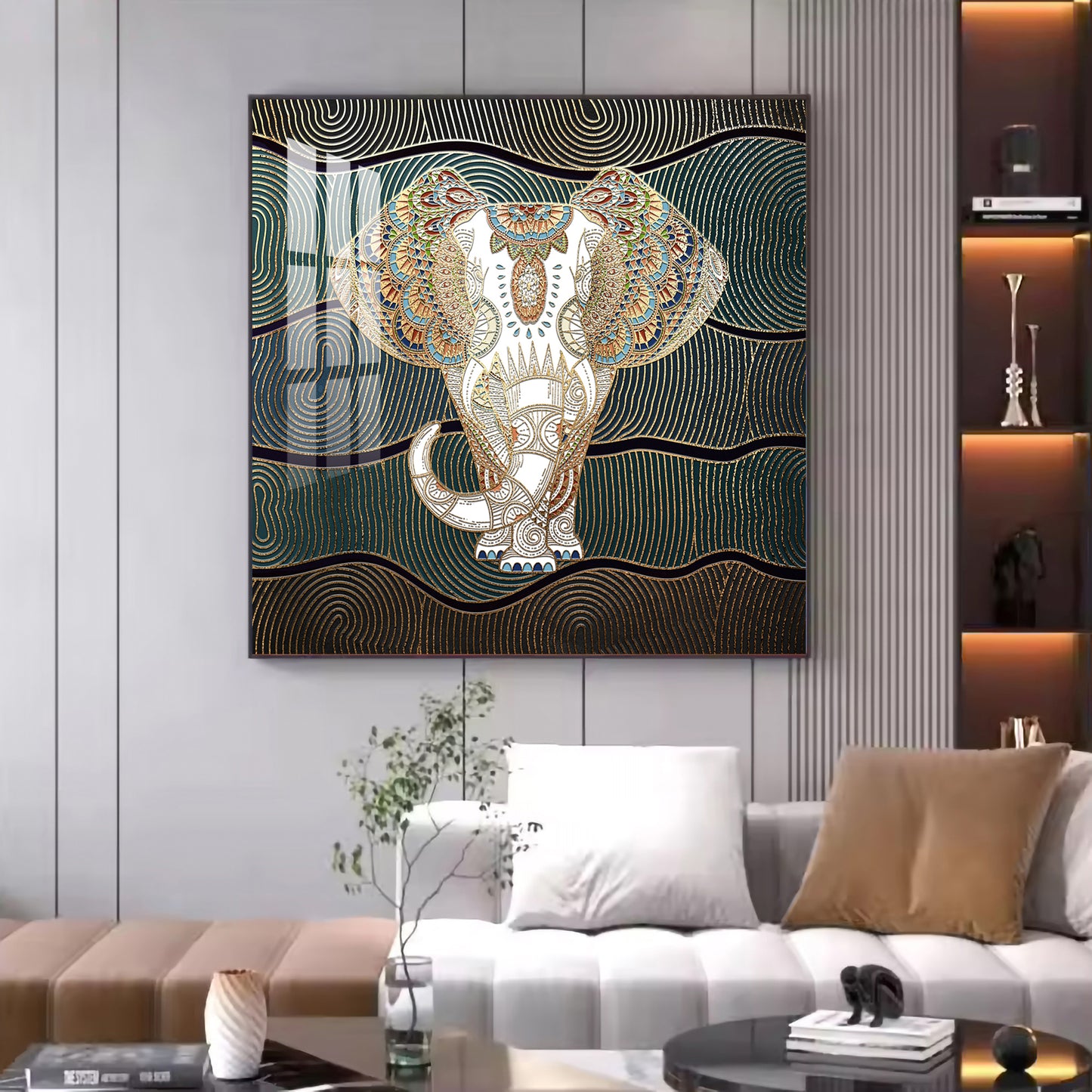 Regal Elephant Portrait Glass Finish Square Wall Art