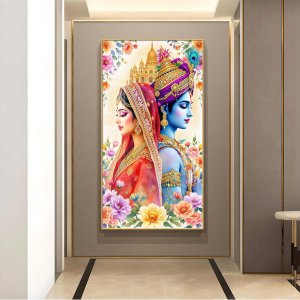 Loving Shri Radha Krishna Glass Finish Vertical Wall Art