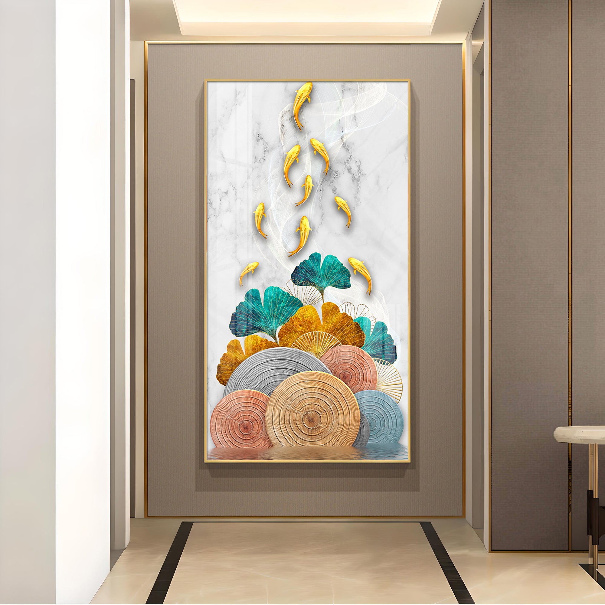 Chromatic Fish Glass Finish Vertical Wall Art