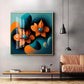 Orange and Blue Blossom Fusion Glass Finish Square Wall Art