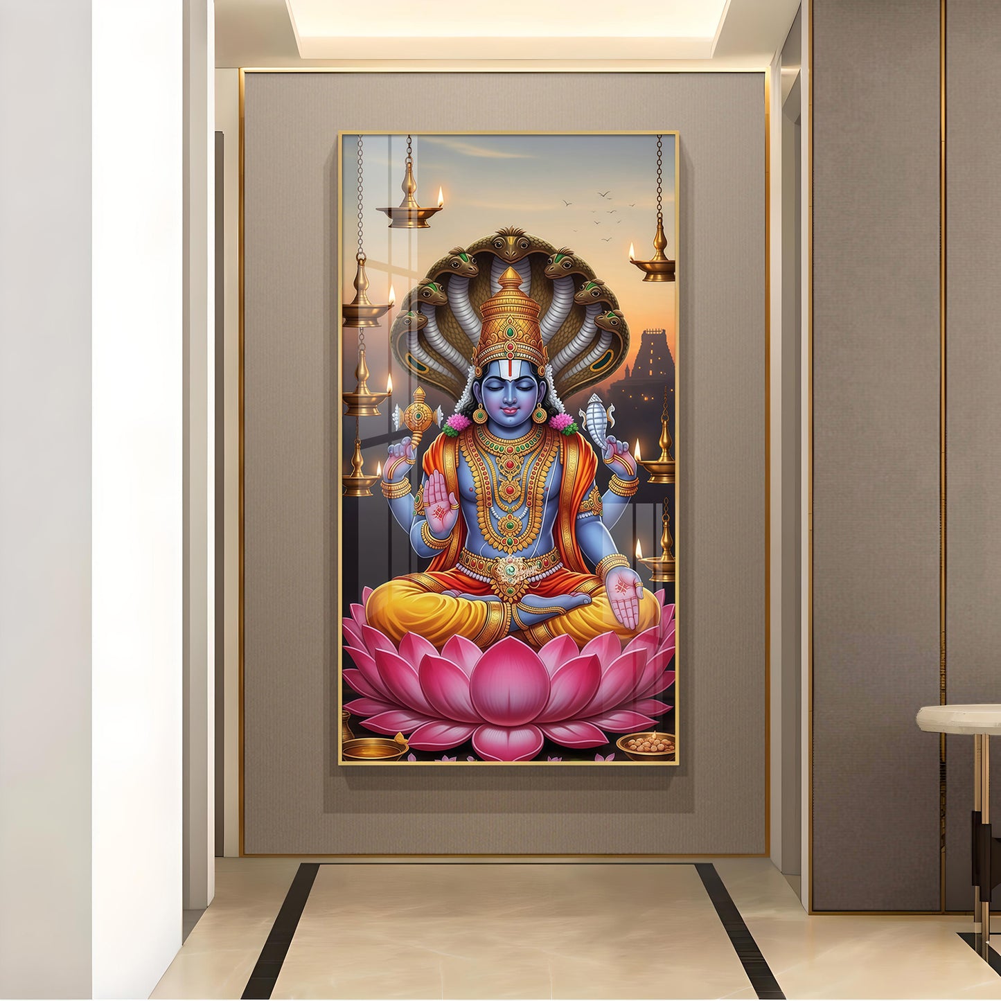 Shri Narayan Glass Finish Vertical Wall Art