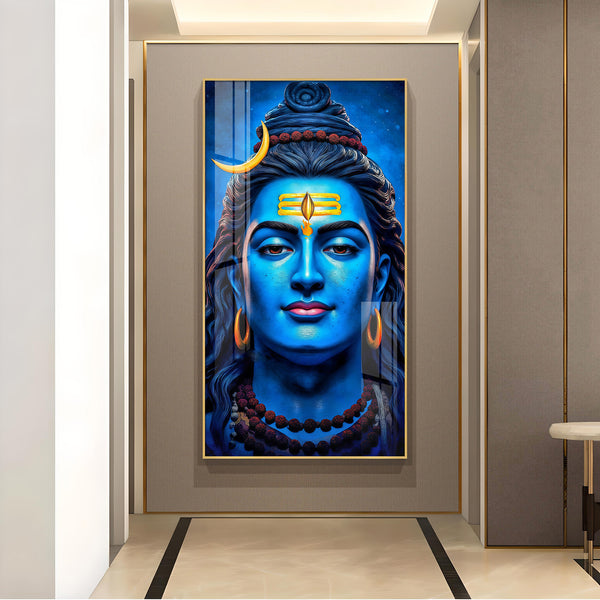 Lord Shiv Ji Glass Finish Vertical Wall Art