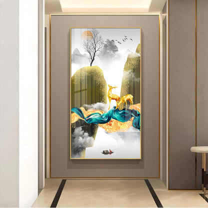 Deer In The Sky Glass Finish Vertical Wall Art