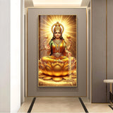 Maa Laxmi On Lotus Glass Finish Vertical Wall Art