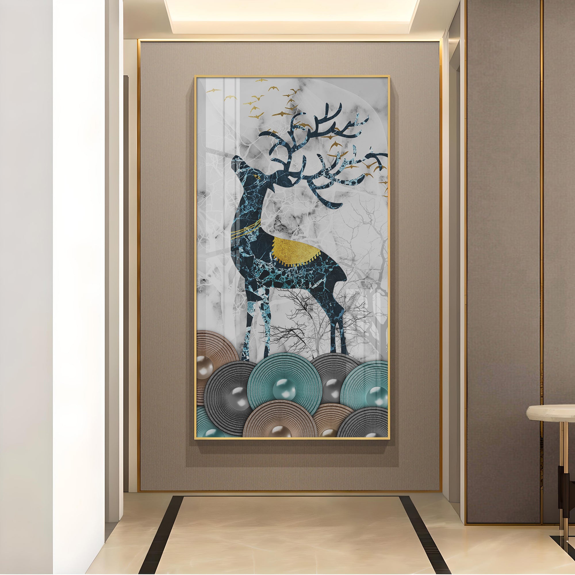 Fawn's Drum Circle Glass Finish Vertical Wall Art