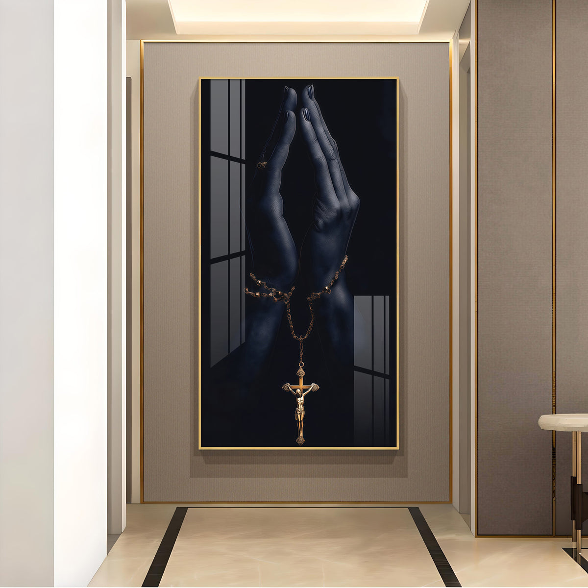 Jesus On The Cross Hand Glass Finish Vertical Wall Art