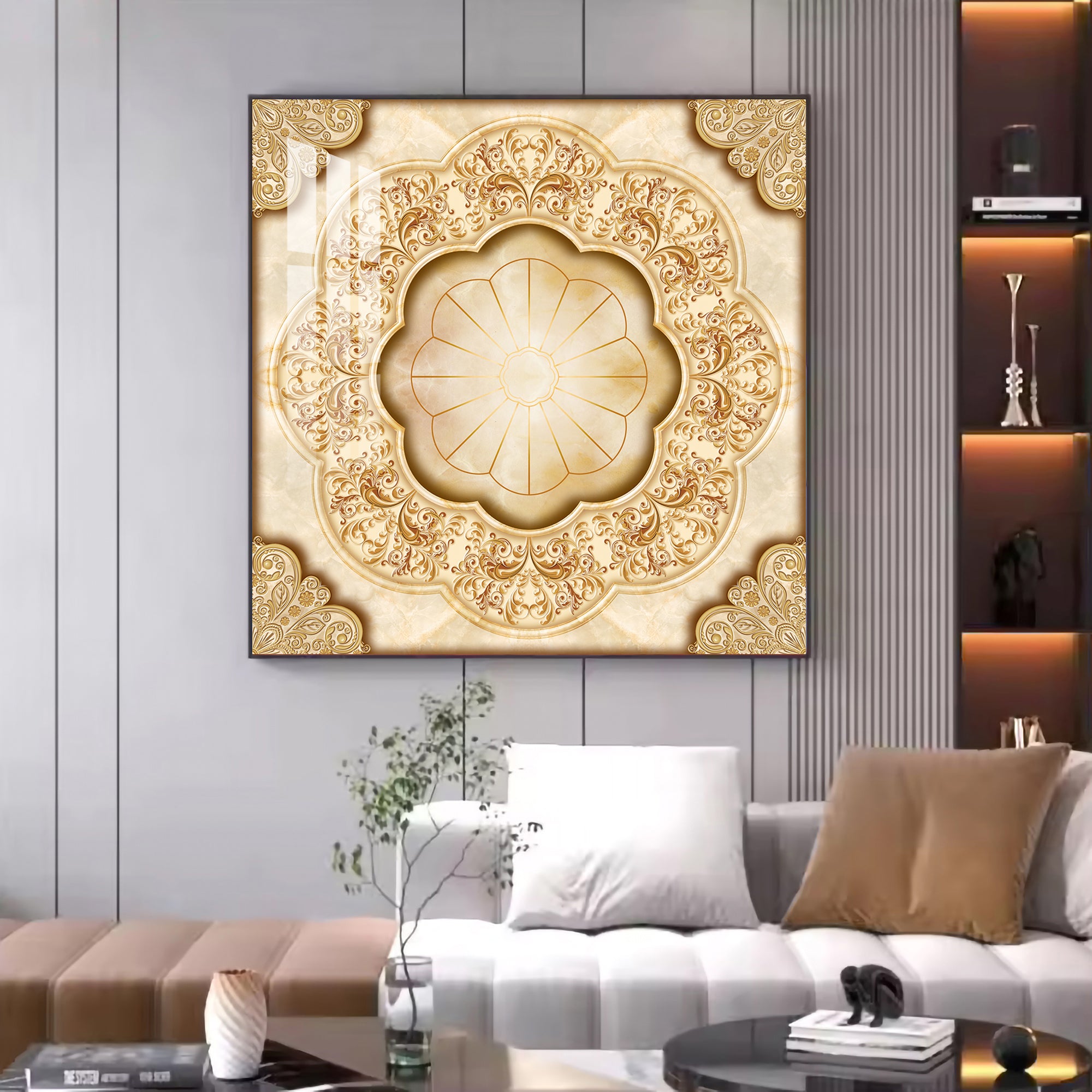 Ornate Masterpiece Glass Finish Square Wall Art